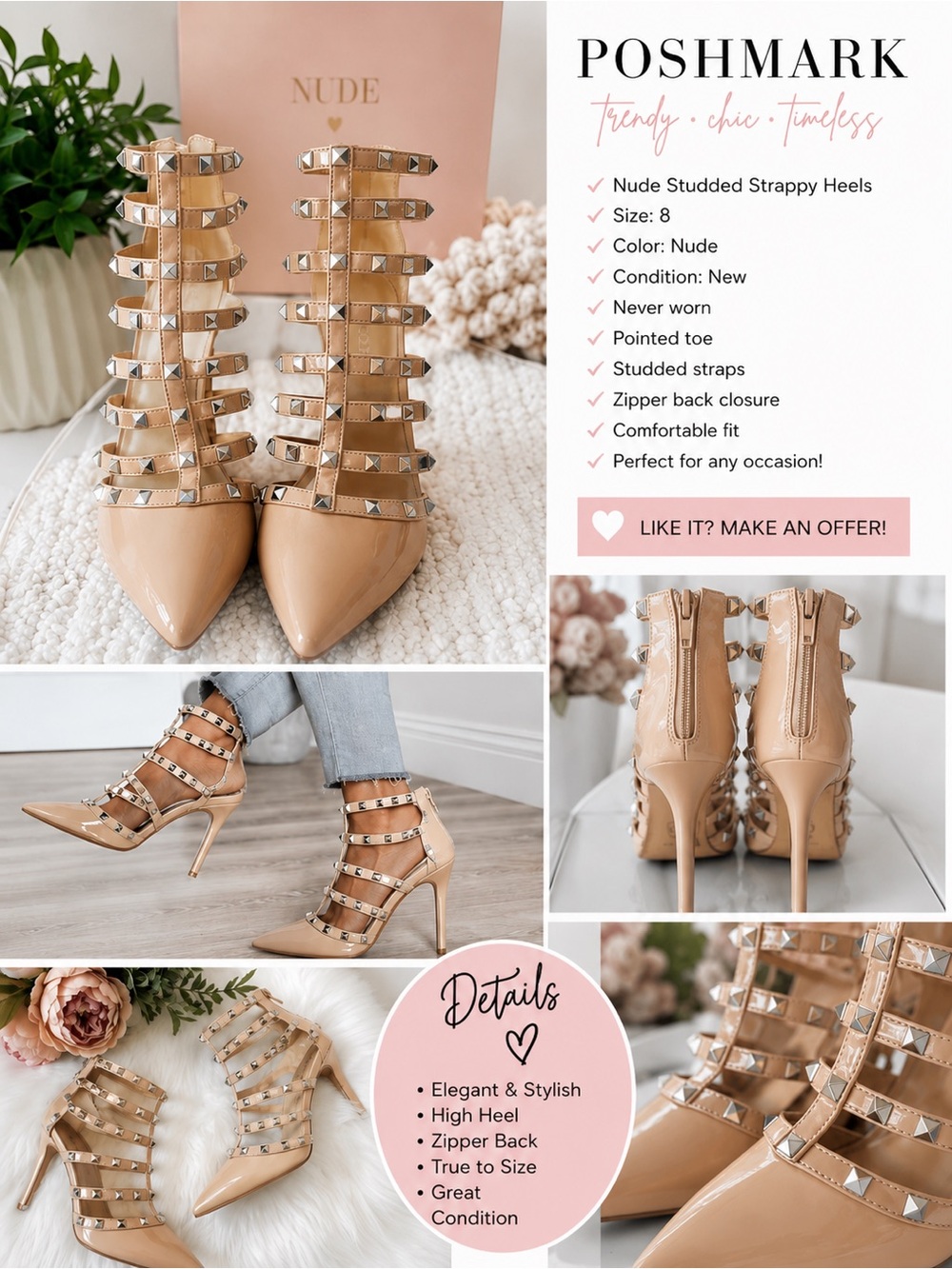 Mix No. 6 Nude Studded Strappy Pointed Toe Heels